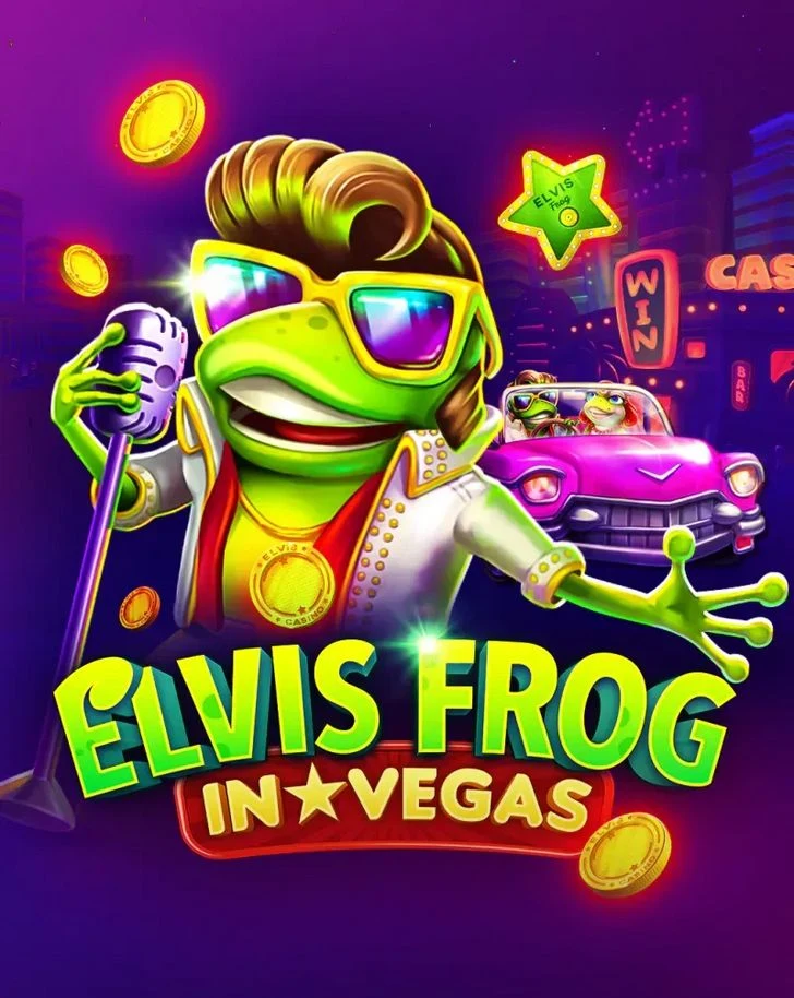 Rock 'n' roll frog in sunglasses from the Elvis Frog slot series